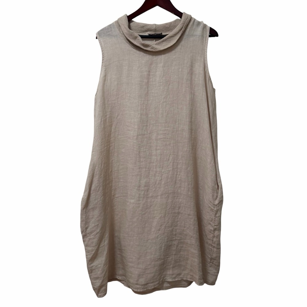 Made In Italy 100% Linen Cowl Neck Knee Length Dress OS One Size Beachy Coastal‎